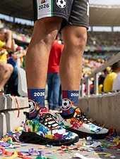 cheap Men's Soccer Shoes-Men's Colorful Soccer Print Sneakers – Lightweight Breathable Athletic Shoes with Graffiti Design, Comfortable Sports Shoes for Fans, Parties &amp; Casual Wear