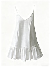 abordables Robes de Luxe-Femmes Mini Robe 100% Coton Robe fourreau Robe d'Été Robe Blanche Basique Moderne Occasionnel Quotidien Week-end Coupe Ample Uni Sans manches Bretelles spaghetti Blanche Jaune Vert Été Printemps