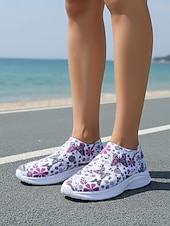 cheap Women's Sneakers-Women's Purple Butterfly Floral Print Sneakers, Breathable Knit Rhinestone Slip On Shoes, Comfortable Casual Walking Shoes for Daily, Vacation &amp; Weekend