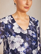 voordelige Bloemen Blouses-Dames Boho-shirt Blouse Ruche Bloemig Grafisch Paisley Vintage Stijlvol Casual 3/4 mouw V-hals Normale tops Dagelijks Werk Bruiloft gast Marineblauw Zomer Lente Herfst