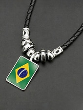 preiswerte Zubehör-Herren-Legierung &amp;Acryl-Halskette mit Anhängern in Nationalflaggen-Optik, verschiedene Ländermotive, lässiger Boho-Stil, perfekt für Fußballfans, Spieltage und Outdoor-Aktivitäten. &amp;Alltagskleidung