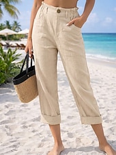 ieftine Pantalonii-Pentru femei Pantaloni cu aspect de in Pantaloni casual Vacanță De Bază Lungime până la glezne Talie Înaltă Comfortabil Inelastic Vacanță Oficial Stradă Albastru piscină Gri Închis Caisă Negru Var