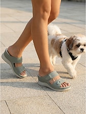 cheap Comfort Sandals-Women's Green Wedge Sandals – Adjustable Strap Comfort Sandals with Arch Support, Lightweight Cushioned Walking Shoes for Travel, Daily Wear, Outdoor Walking &amp; Garden Leisure