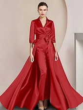 levne Máminy kalhotové kostýmy-Dvoudílné Kalhoty Po kotníky Šaty pro matku nevěsty Poloviční rukáv Košilový límec Elegantní Formální Svatební host Satén s Mašle