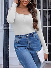 cheap Plain Blouses-Women's Blouse Buttons Solid Color Daily Stylish Casual Long Sleeve Crew Neck Regular Tops Daily Black White Wine Brown Dark Gray Spring Fall