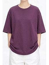 abordables T-shirt uni-T-shirt surdimensionné en 100 % coton pour femme tee-shirt haut couleur unie élégant basique décontracté manches courtes col rond hauts réguliers sports quotidiens sortie noir blanc rose vin bleu