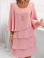 economico Abiti in chiffon-Per donna Mini Abito Vestito Casual Vestito in Chiffon Abito a Strati Elegante Moda Moderno All'aperto Vacanza Uscire Vestibilità comoda Semplice Mezza Manica Girocollo Rosa Rosso Cachi Estate