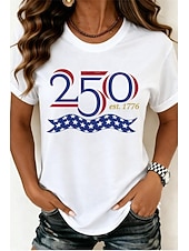 Giorno dell'Indipendenza Americana Per donna Maglietta Stampato Grafico Bandiera Lettera Vintage Moda Elegante Manica Corta Girocollo Top lunghi Casuale Quotidiano Weekend Blu Bianco Rosso / blu