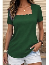 رخيصةأون تي شيرت عادي-نسائي بلوزة لون الصلبة عتيق أنيق أساسي كم قصير رقبة مربعة قمصان عادية مناسب للبس اليومي أزرق أسود أحمر أرجواني أخضر الصيف الربيع