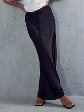 economico Gonne Formali-Per donna Gonne in raso Elegante Moda Maxi Vita Alta Gonne Semplice Coulisse Micro-elastico Feste Data Nero Blu marino Marrone chiaro Marrone Estate
