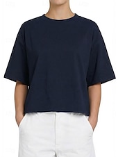economico T-shirt semplice-Per donna Taglia grande Maglietta Tinta unica Elegante Casual Manica Corta Girocollo Top Regolari Quotidiano Sportivo Uscire Nero Bianco Giallo Blu marino Arancione Estate Primavera