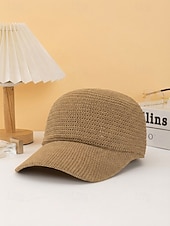 baratos Chapéus Femininos-Chapéu feminino boêmio em poliéster trançado, diversas cores, leve e com proteção solar, ideal para férias na praia, lazer ao ar livre e uso casual diário.