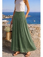 economico Gonne casual-Per donna Gonna da vacanza Bohemien Vintage Moda Etnico Maxi Vita Alta Gonne Semplice Arricciato Patchwork Foratura a caldo Inelastico Spiaggia Vacanza Blu Verde mela Marrone rossastro Giallo Chiaro