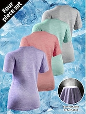 abordables T-shirt uni-Femmes T-shirt Couleur Unie Élégant Basique Manche Courte Col en V Hauts Réguliers Occasionnel Sports Week-end Noir Vert Claire Rose Claire Violet Claire Gris Clair Été Printemps