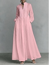 Недорогие Выпускные платья-Жен. Длинное платье Платье-рубашка Белое платье Платье на выпускной Элегантный стиль Мода Современное на открытом воздухе Отпуск На выход Стандартный Полотняное плетение Длинный рукав Вырез под горло