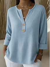 お買い得  無地のブラウス-女性用 ブラウス ボタン 純色 日常 スタイリッシュ カジュアル 長袖 Ｖネック レギュラートップス 日常 ブルー ルビーレッド パープル オレンジ グリーン 春 秋