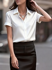 preiswerte Einfache Blusen-Damen Hemd Bluse Knöpfe Einfach Stilvoll Klassisch Modern Kurzarm Hemdkragen Normale Oberteile Täglich Ferien Ausgehen Schwarz Weiß Rote Sommer Frühling