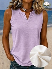  Mujer Camisa Blusa con textura Tops de verano Plano Elegante Clásico Sin Mangas Escote en Pico Henley Tops regulares Casual Blanco Verde Claro Púrpula Claro Azul claro Verano Primavera