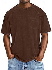 preiswerte Basic-T-Shirts-Herren Baumwoll-T-Shirt Gewaschenes Hemd T-Shirt Kurzarm Rundhalsausschnitt Sommer Frühling Ganzjahres Einfarbig Einfach Retro Vintage Betrübt Tasche Stückgefärbt Gewaschen Lässig Urlaub Straße