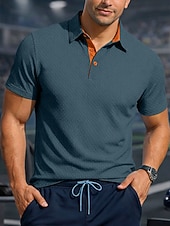  Per uomo Testurizzato Polo a Maglia Waffle Casuale Affari Classico Manica Corta Moda Moderno Tinta unica Asciugatura Rapida Bottoni Estate Primavera Vestibilità regolare Blu Nero Bianco Blu marino