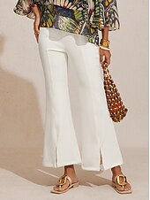 abordables Pantalons-pantalon évasé court et élégant légèrement extensible