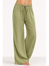 economico gamba larga e vita alta-Per donna Nido d'ape Gamba larga Pantaloni Pantaloni Palazzo Vacanza Moda Streetwear Lunghezza intera Vita Alta Semplice Elastico in vita Comodità Traspirabilità Confortevole Inelastico Quotidiano