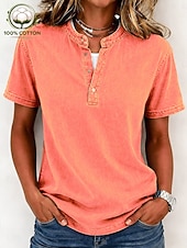  Per donna Maglia Henley Vintage Moda Elegante Manica Corta Top Regolari Casuale Spiaggia Blu Nero Viola Arancione Cachi Primavera