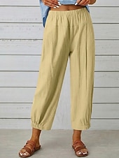 cheap Bottoms-Women's Cotton Linen Pants Trousers Casual Pants Summer Pants Vacation Fashion Streetwear Ankle-Length High Waist Plain Pocket Elastic Waist Comfort Comfortable Inelastic Daily Vacation Street Black