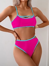 economico Bikini-Per donna Costumi da bagno Bikini Due pezzi Vita alta Costume da bagno Patchwork Senza schiena Vacanza Abbigliamento da Spiaggia Blocco di colori Collo a U Senza Maniche Costumi da bagno