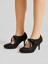 economico Retrò anni ’50-Décolleté vintage anni '50 da donna in pizzo viola scuro - eleganti scarpe con tacco in pizzo floreale viola intenso e fiocco in nastro di raso &amp;cinturini incrociati per balli retrò e serate di gala