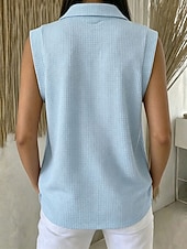 preiswerte Einfacher Tank-Damen Waffel-Tanktop Poloshirts T-Shirt Tasche Stilvoll Klassisch Ärmellos Hemdkragen Normale Oberteile Lässig Strand Wochenende Blau Schwarz Rosa Rote Sommer Frühling