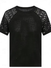 economico Top in Pizzo-Per donna Maglietta Maglietta in pizzo Pizzo Patchwork Semplice Moda Elegante Classico Manica Corta Girocollo Top Regolari Quotidiano Uscire Weekend Nero Bianco Grigio Estate Primavera