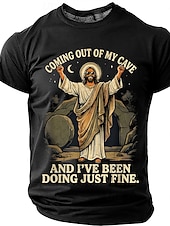  Camisa T-Shirt Cristiana Graciosa Hombre Biblia Salí de mi cueva y he estado muy bien Resurrección de Jesús Meme Humor Camiseta Gráfica Casual de Manga Corta Regalo para la Iglesia Ropa de Diseñador