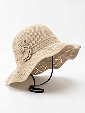 billiga Kvinnors hattar-Dam bohemisk sommarhatt, andningsbar polyester, 3D-blomdekoration, flerfärgad, solhatt med brett brätte för strandsemester, vardagskläder