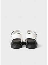 cheap Gladiator Sandals-Women's White Buckled Strappy Sandals – Casual Sporty Flat Shoes for Daily Walking, Travel, and Summer Outings