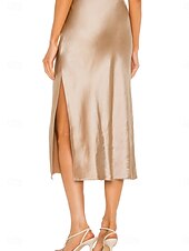 economico Gonne Formali-Per donna Gonne in raso Elegante Moda Midi Vita Alta Gonne Semplice Con Spacco Micro-elastico Feste Data Nero Champagne Marrone Verde Estate