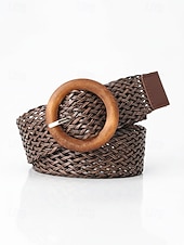 preiswerte Damengürtel-Boho-Taillengürtel für Damen, mehrfarbiger, elastischer Flechtgürtel mit runder Vintage-Holzschnalle – ideal für Strandurlaub, Sommerresort und lässigen Alltag.