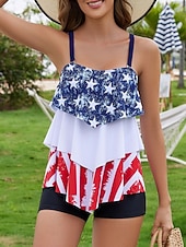 economico Tankini-Per donna Costumi da bagno Tankini Due pezzi Shorts Costume da bagno Controllo della Pancia Vita alta Snello Senza schiena Vacanza Abbigliamento da Spiaggia Bandiera Collo a U Senza Maniche Costumi