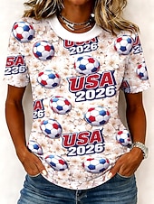 ieftine Meci de fotbal mondial-Tricou damă meciul mondial de fotbal 2026 imprimeu grafic echipă de fotbal vintage elegant clasic mânecă scurtă guler rotund topuri obișnuite casual zilnic bej vară primăvară