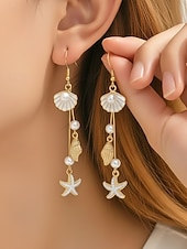 cheap Women's Earring-Women's Bohemian Alloy Starfish Shell Tassel Earrings, Multi-Color Beach Drop Dangle Earrings for Vacation Travel, Resort Style and Everyday Casual Wear