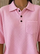 cheap Plain tee-Women's Waffle Shirt Summer Tops Pocket Buttons Solid Color Vintage Stylish Sleeveless Half Sleeve Polo Collar Regular Tops Casual Daily Outdoor Yellow Pink Red Green Summer Spring Fall