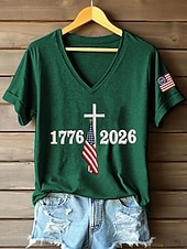  Amerikaanse onafhankelijkheidsdag Dames T-shirt Afdrukken Grafisch Brief Amerikaanse vlag Stijlvol Casual Korte mouw V-hals Normale tops Casual Dagelijks blauw Zwart Rood Groen Zomer Lente
