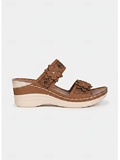 ieftine Sandale tip slide-sandale de damă cu pană cu ornamente florale și suport confortabil pentru arc - perfecte pentru ieșirile casual de vară