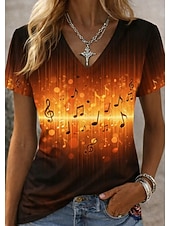  Dames T-shirt Afdrukken Bloemig Grafisch Muziek Vintage Stijlvol Klassiek Korte mouw V-hals Normale tops Dagelijks Sport Uitgaan blauw Rood Oranje Zomer Lente Herfst Winter