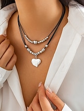 baratos Colar Feminino-Colar feminino boho com pingente duplo em liga metálica, estilo gargantilha com diversos charmes, perfeito para férias na praia, resorts de verão e uso casual no dia a dia.