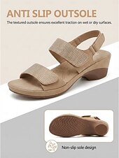 cheap Comfort Sandals-Women's Camel Rhinestone Comfort Heel Sandals with Adjustable Straps – Cushioned Chunky Heel Arch Support Sandals for Travel, Daily Wear, Garden Leisure &amp; Casual Outfits