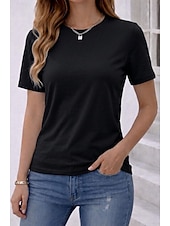 preiswerte Einfarbiges T-Shirt-Damen T-Shirt aus 100% Baumwolle einfarbig stilvoll klassisch lässig kurzärmlig Rundhals lange Oberteile für den täglichen Gebrauch Ausgehen Schwarz Weiß Dusty Rose Grau Sommer Frühling