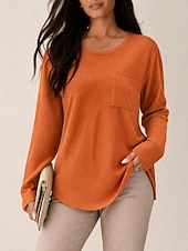 Χαμηλού Κόστους Απλή μπλούζα-Γυναικεία Μπλούζα με υφή Βάφλα μπλουζάκι Μοντέρνα Μακρυμάνικο Στρογγυλή Ψηλή Λαιμόκοψη Στρογγυλή Λαιμόκοψη Μακριές μπλούζες Causal Κίτρινο Βυσσινί Πορτοκαλί Πράσινο του τριφυλλιού Φθινόπωρο