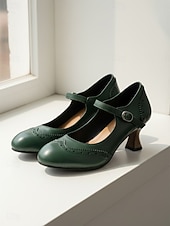 baratos Retrô dos anos 1950-Sapatos Mary Jane femininos vintage verde-escuros dos anos 1950 - elegantes sapatos brogue com fivela para festas retrô e uso no escritório. &amp;estilo clássico