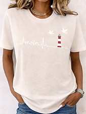 tanie koszulka w kwiaty-Damskie Podkoszulek Nadruk Kwiaty Graficzny Moda Elegancki Klasyczny Krótki rękaw Półgolf Okrągły dekolt Zwykłe topy Codzienny Weekend Niebieski Jasny beż Czarny Jasnozielony Zielony Lato Wiosna